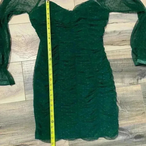 Haute Monde, Mini dress Green, Ruched Mesh Long Sleeve, Size Large - Picture 11 of 11